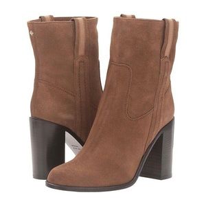 Kate Spade Baise Pull on Heeled Boots Booties in Tobacco/Sport Suede - Size 6.5